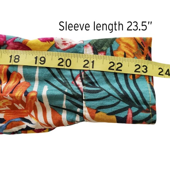 Panama Jack Tropical Print Linen Blend Long Sleeve Tie Front Button Down Shirt M - Picture 13 of 14
